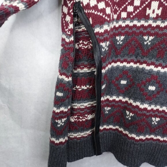 Ann Taylor Sweater Medium Gray Chianti White Snowflake Side Zip Wool Fair Isles - Picture 6 of 13